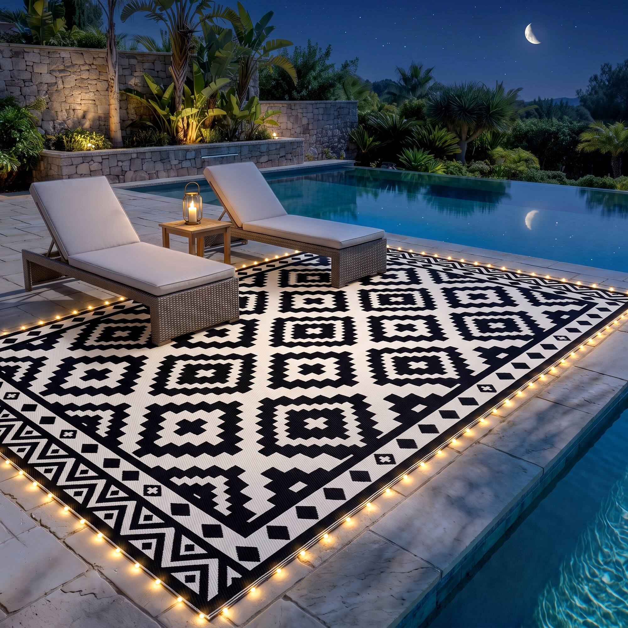Alt View 8. Outsunny - Rug Carpet Reversible Plastic Straw Rug with LED Lights Black and White 12' x 9' for - Black, White.