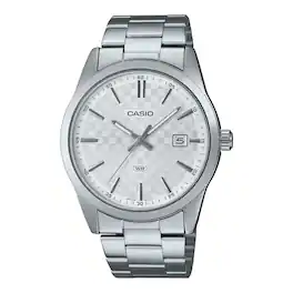 Casio - Men’s Stainless Steel Watch with Textured Dial - MTP-VD03D-7AUDF - Silver