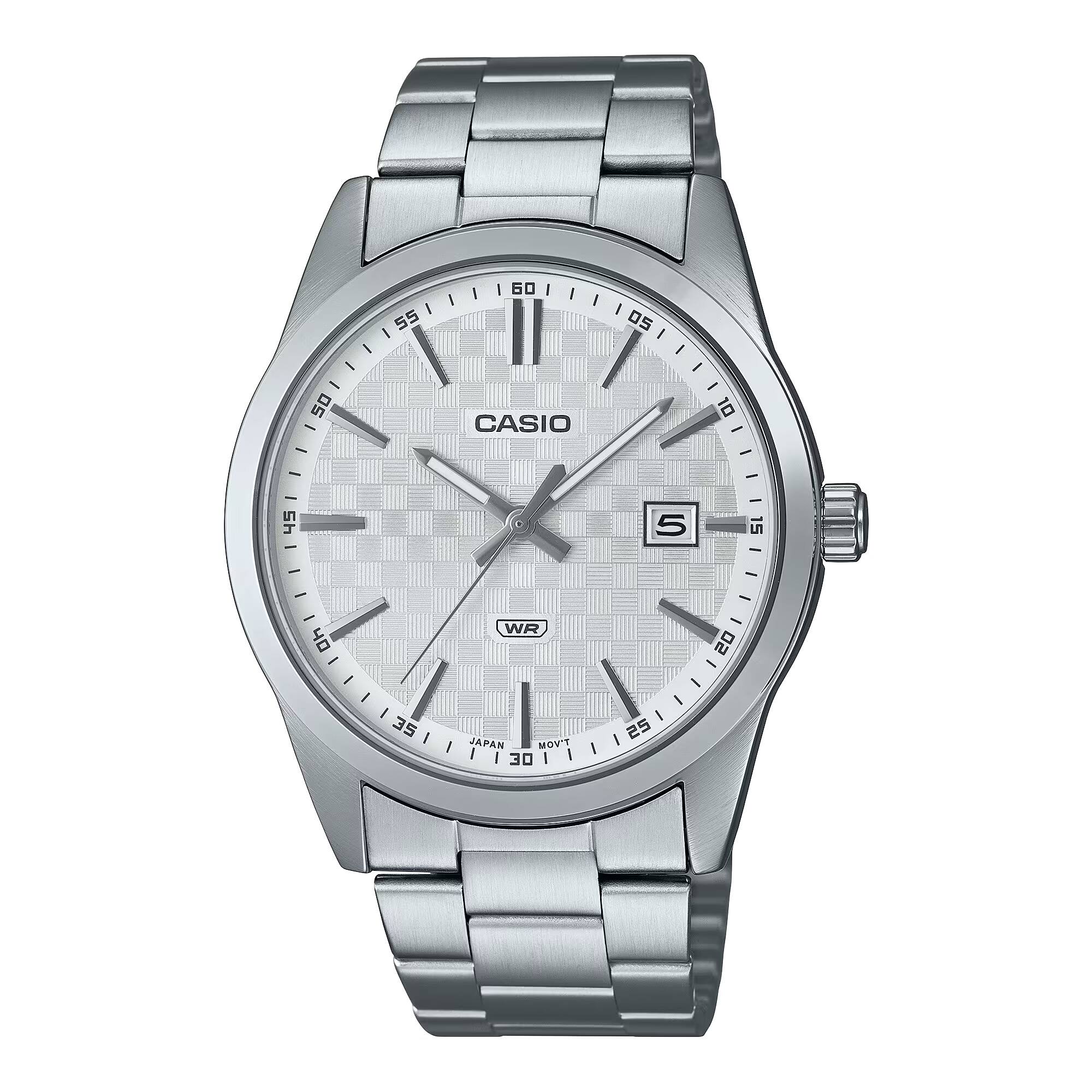 Casio - Men’s Stainless Steel Watch with Textured Dial - MTP-VD03D-7AUDF - Silver