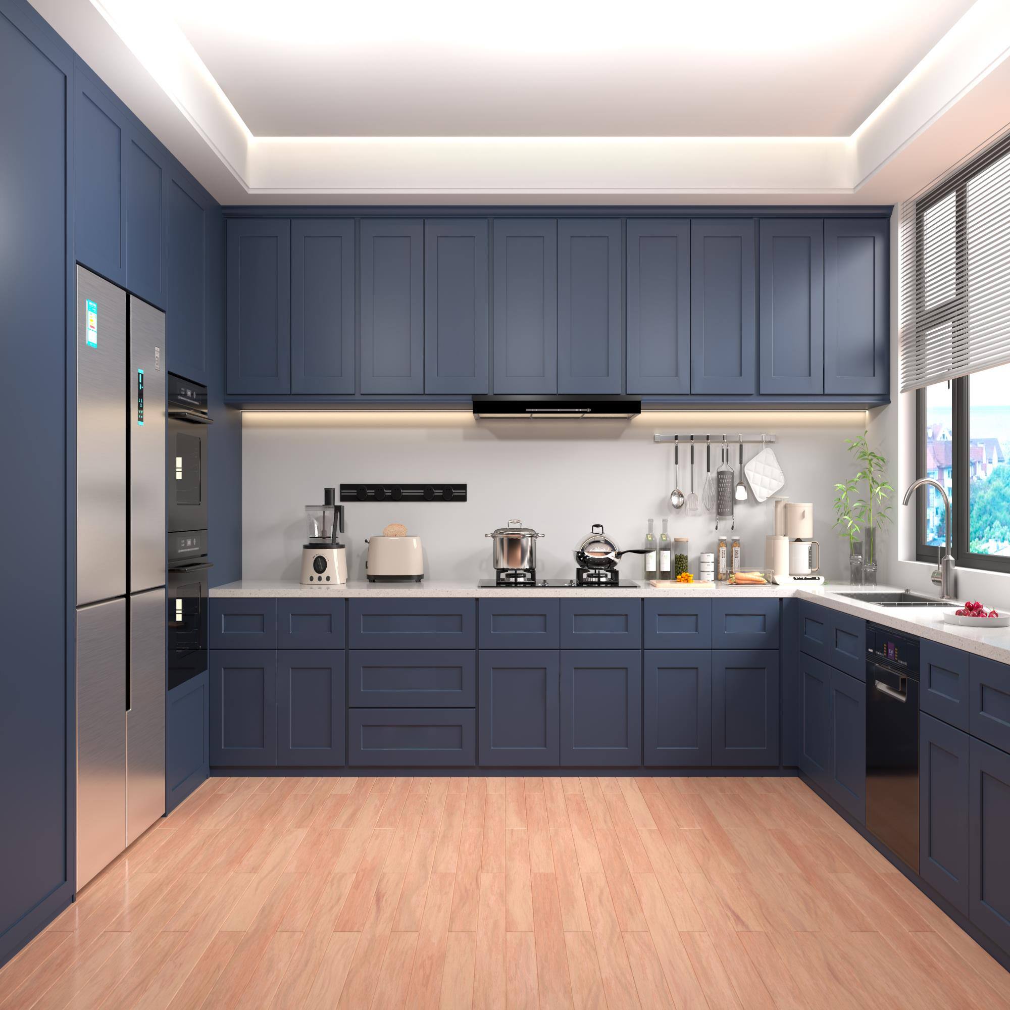 Alt View 4. Boyel Living - Navy Blue Shaker Base Cabinet with RTA 30-in L x 24-in W x 34.5-in H for Kitchen Bathroom Laundry Garage - Navy Blue.