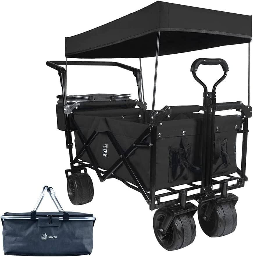 Loheer - Heavy Duty Collapsible Wagon Cart with Canopy Wide All Terrain Wheels Cooler Bag for Beach and Garden price history on PriceWatchPro