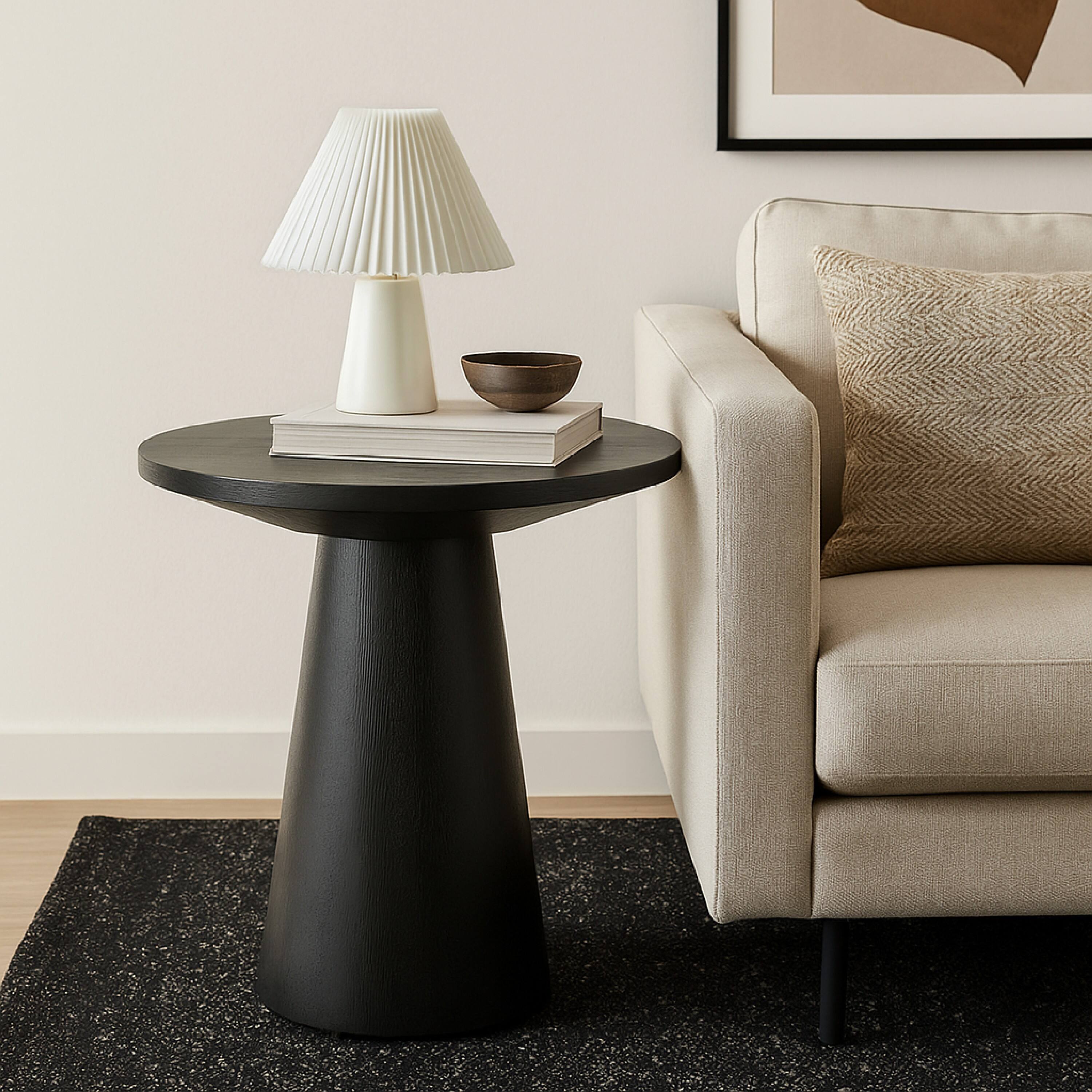 Alt View 5. Manhattan Lane - Kily Side End Table, Cone Pedestal Base, 20 Inch Round Top - Black.