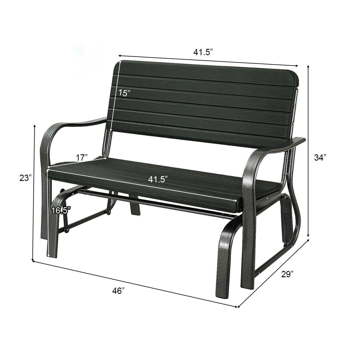 Width: 46"
Depth: 23"
Height: 41.5"
Seat height: 15"
Arm height: 17"
Arm width: 34"
Leg height: 16.5"
Leg width: 29"