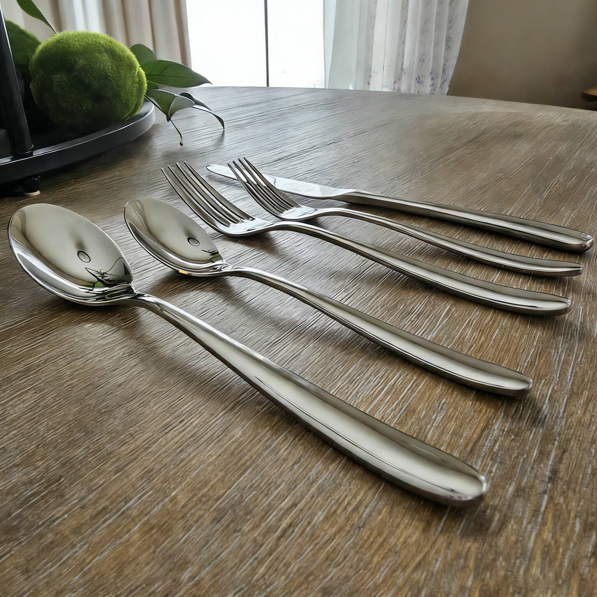 Back. Dazzed Corner - 20 Piece Premium Silverware Set for 4, Heavy Duty Stainless Steel Flatware Set, Mirror Polished Cutlery Set - Silver.