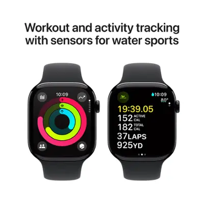 Apple Watch Series 10 (GPS+Cellular) 46mm Aluminum Case with Black Sport Band - M/L - Jet Black