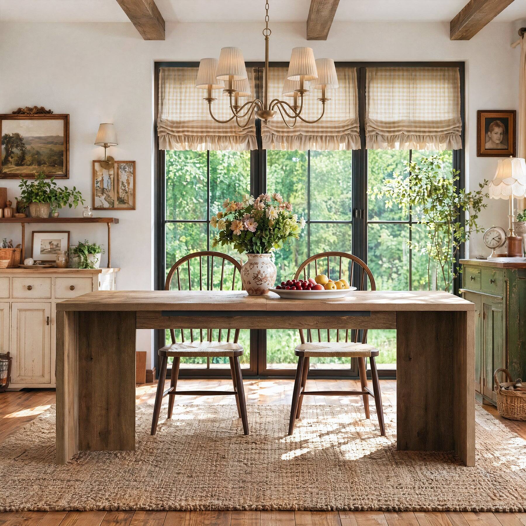 Back. Tribesigns - Solid Wood Dining Table with Rectangular Top for Everyday Meals and Family Gatherings - Brown.
