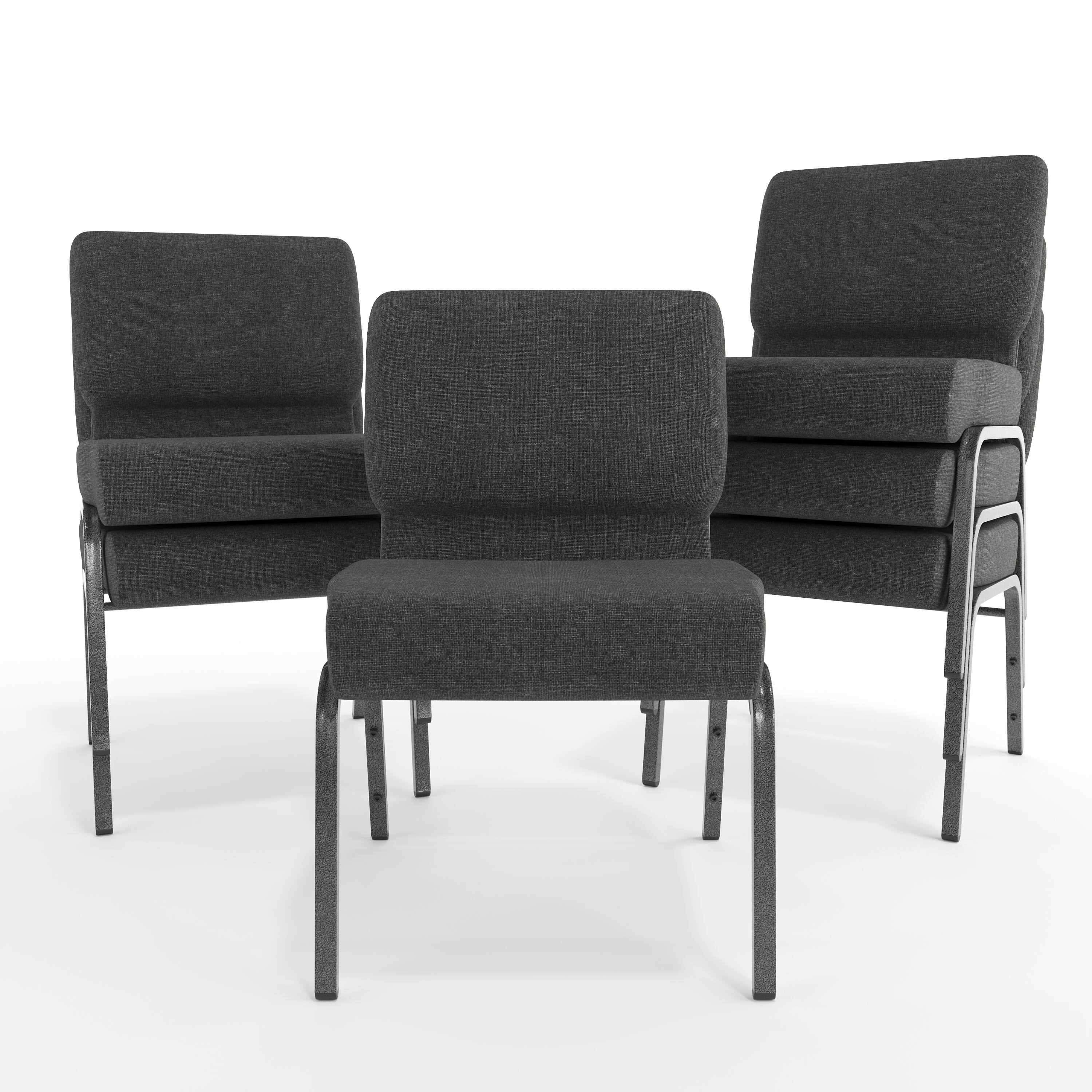 Alt View 10. Emma + Oliver - 21"W Stackable Church/Reception Guest Chair - Dark Gray Fabric/Silver Vein Frame.