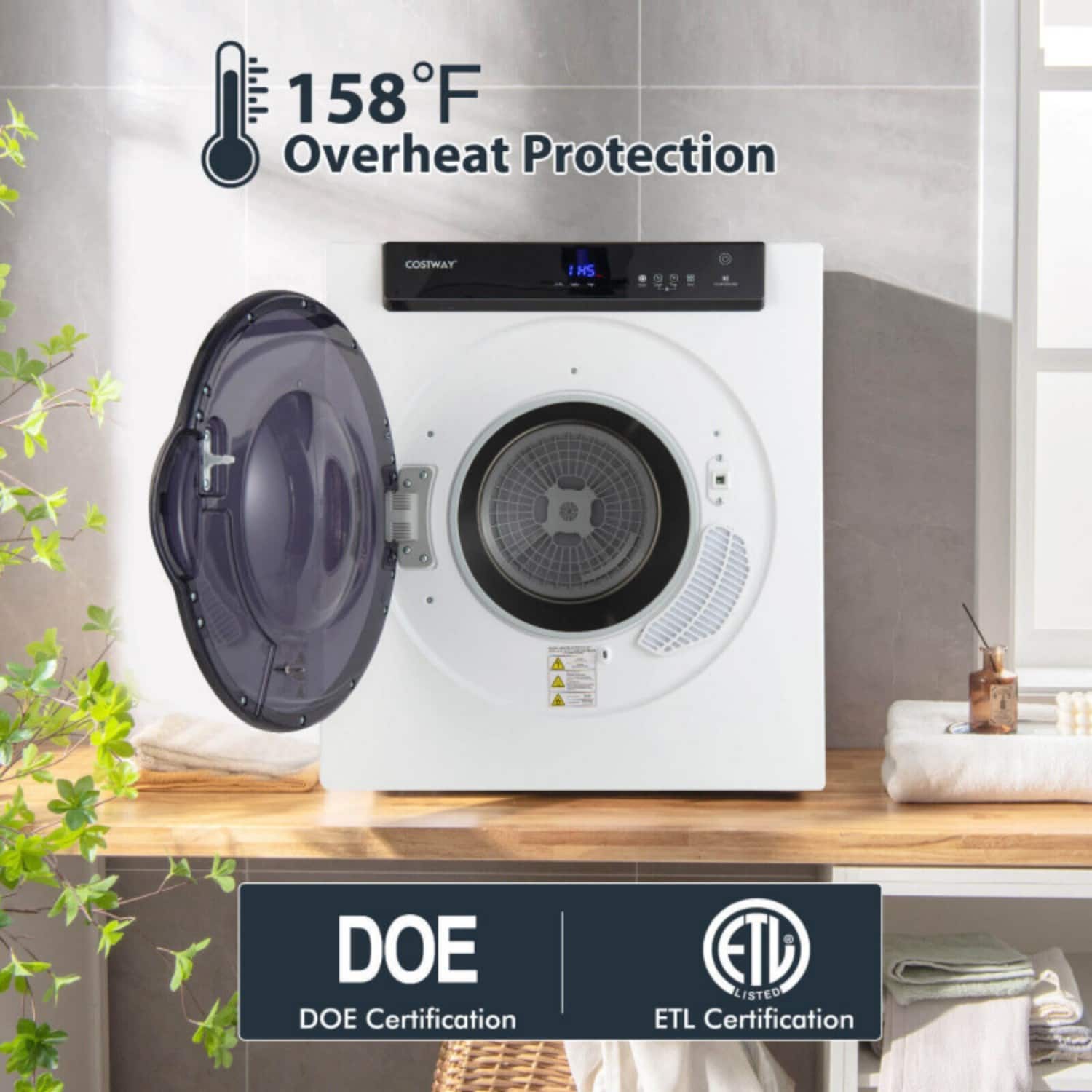 LUCKY ONE - 2.6 cu.ft Compact Clothes Dryer with Touch Panel & IHS/ECO Modes - 8.8 lbs Capacity - White