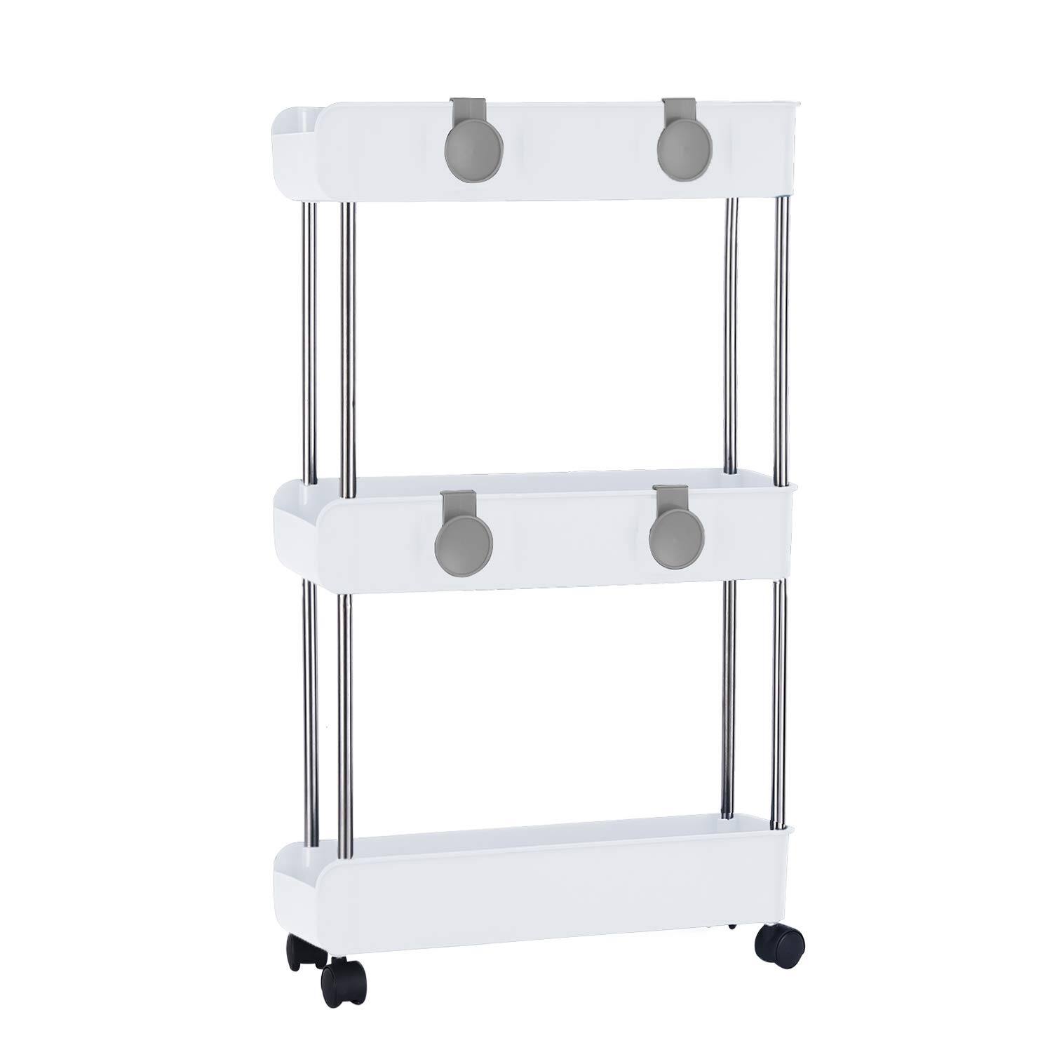 Alt View 4. Hirose Alice - 3-tier Slim Mobile Shelving Unit On Wheels Slide Out Rolling Storage Organizer Utility Carts Shelf Rack For Laundry - Navy Blue- 4 Tier.