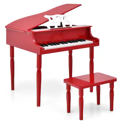 Front. Costway - 30-Key Classic Baby Grand Piano Toddler Toy Wood with Bench & Music Rack - Red.