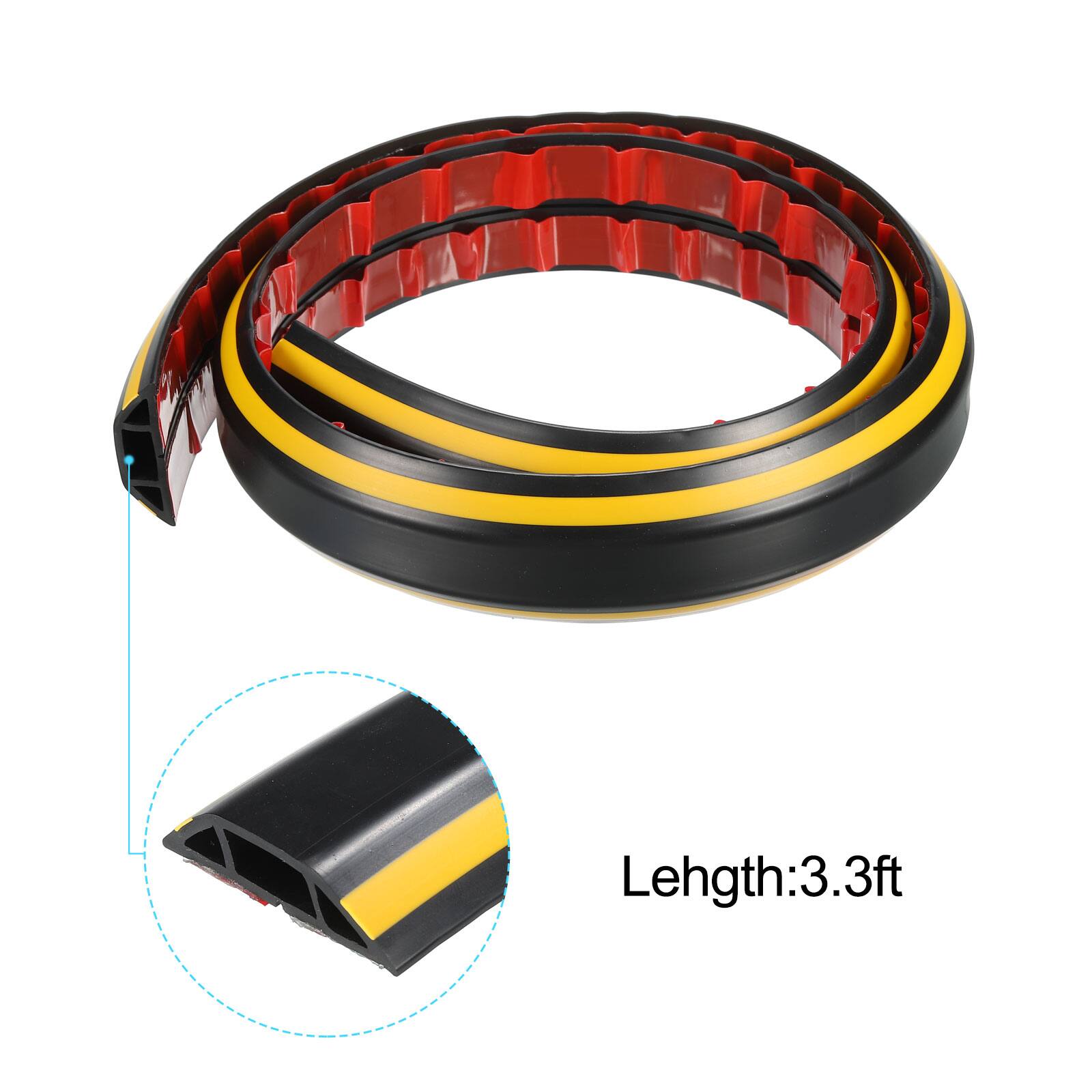 Alt View 2. Unique Bargains - Floor Cord Cover Cable Protector 3.3ft Self Adhesive Extension Cable Management for Home Office 0.55" W x 0.28" H - Yellow Black.