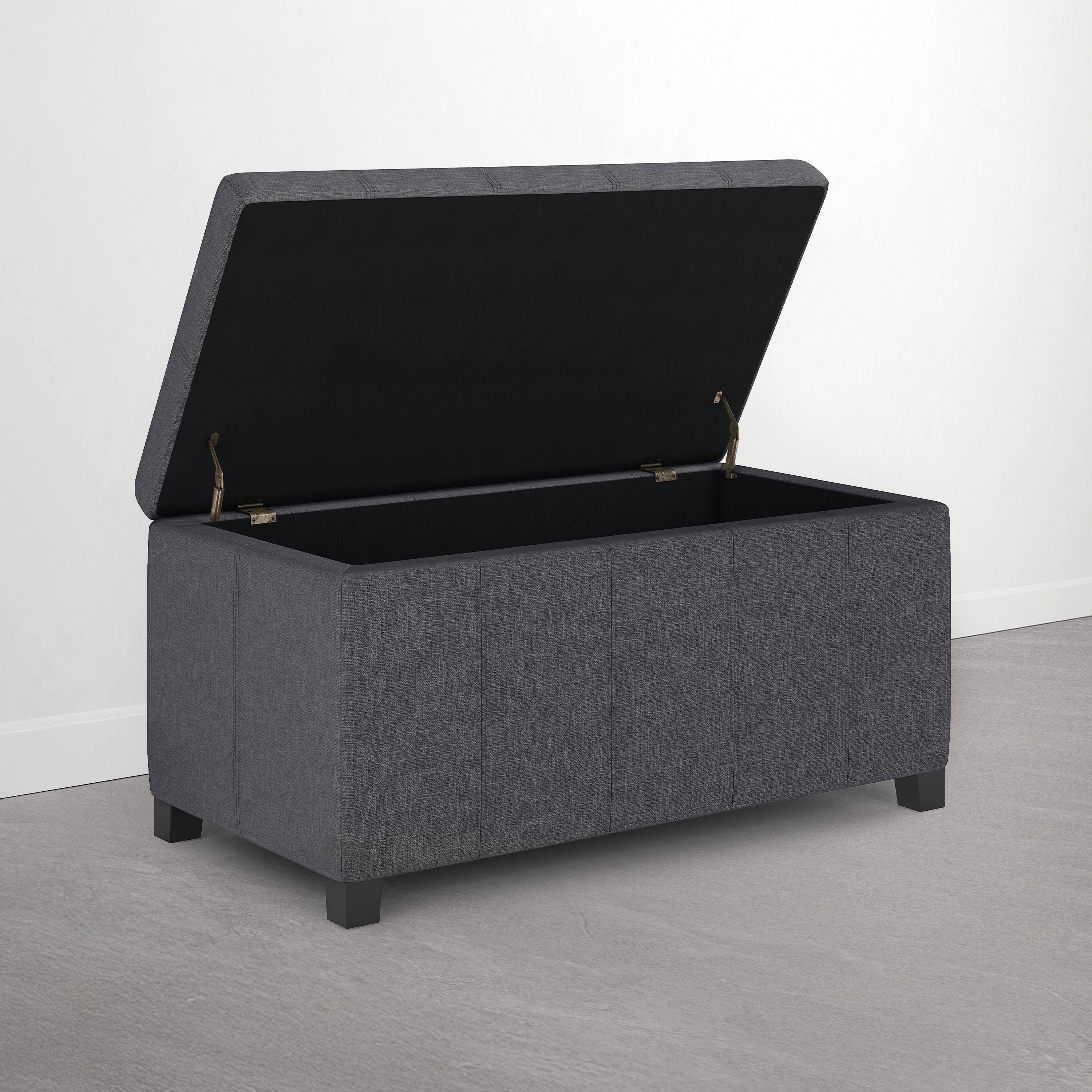 Simpli Home Dover 36 inch Wide Solid Wood Storage Ottoman Bench Flint ...