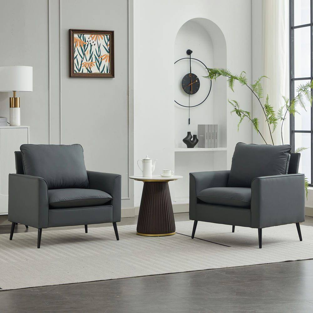 Back. Kadyn - Faux Leather Upholstered 2-Piece Sofa Set, Nordic Retro Style Casual Sofa Chair for Living Room, Light Gray - Gray.