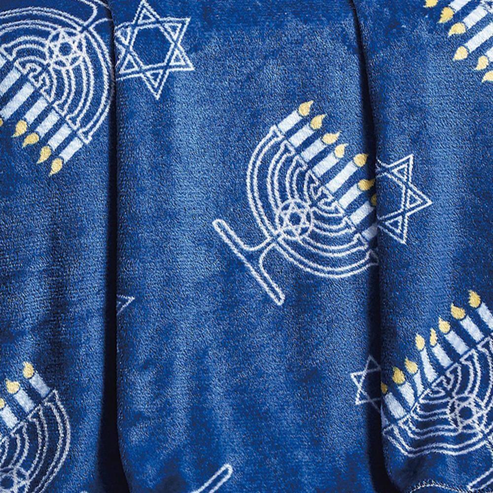 Alt View 2. Noble House - Hannukah Micro Plush Decorative Throw Blanket 50" x 60" Blue by Plazatex - Blue.