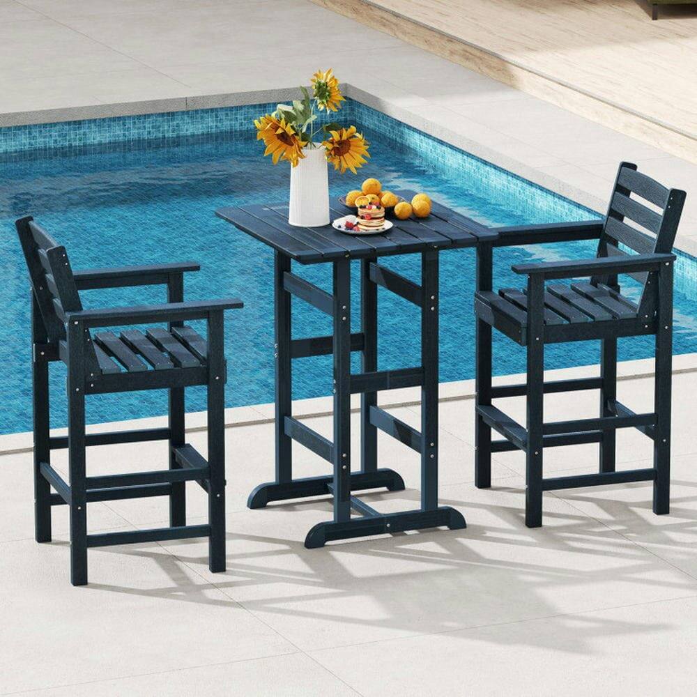 Alt View 2. Pefilos - Patio HDPE Adirondack Bar Chairs Set of 2 with Wide Armrests, Seating & Patio Chair for Outdoor as Garden, Yard, Navy - Blue.