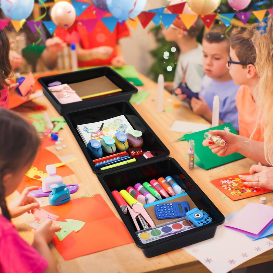 Kigley 16 Pcs Flat Storage Tray Organizer Bin Letter Size Paper Trays For Classroom Art Activity Plastic Stackable File Paper Organizer For Teacher Students School Office Book Organization