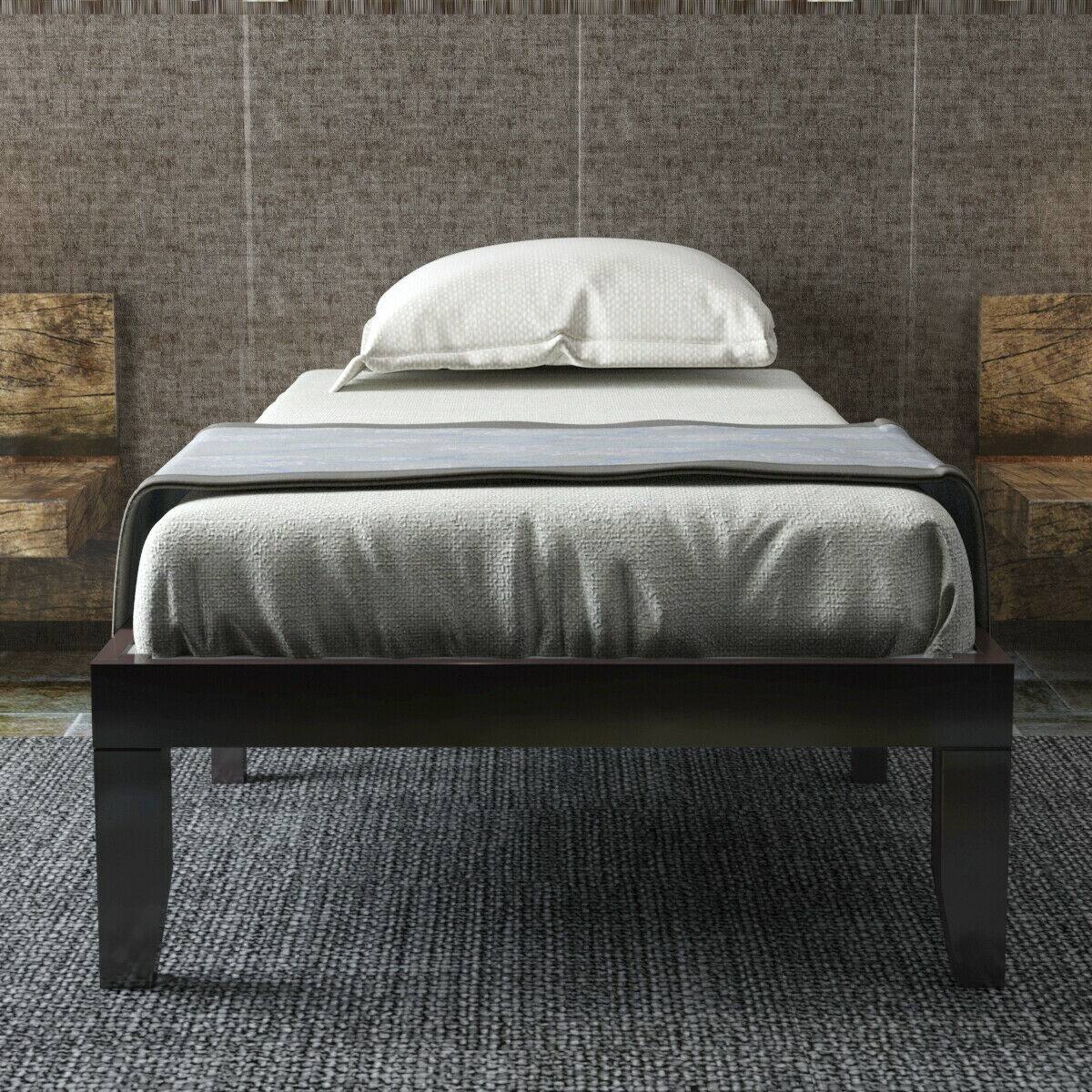 Alt View 5. Ecooso - 14 Inch Twin Size Rubber Wood Platform Bed Frame with Wood Slat Support - Brown.