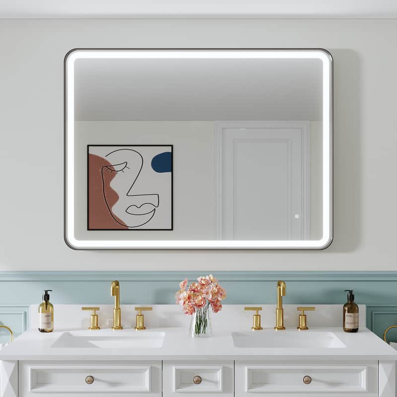 "WELLFOR - 48"" x 36""Anti-Fog LED Bathroom Mirror, Wall Bathroom Vanity Mirror with Framed Round Corner - Matte Black" price history on PriceWatchPro