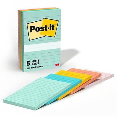 "Post-it - Notes, 4"" x 6"", Beachside Café Collection, Lined, 100 Sheet/Pad, 5 Pads/Pack (6605PKAST) - Multicolor" price history on PriceWatchPro