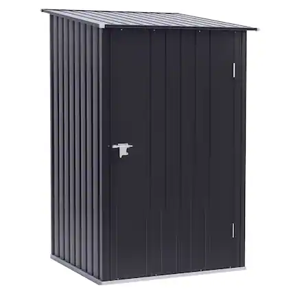 Front. Outsunny - 3.3' x 3.4' Lean-to Garden Storage Shed, Galvanized Steel Tool House with Lockable Door for Patio - Dark Gray.