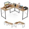 Front. Gymax - Gymax 95'' L-Shaped Reversible Computer Desk 2-Person Long Table Monitor Stand Natural - Yellow.