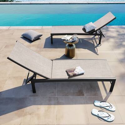 Alt View 4. Crestlive Products - Crestlive Products Set of 2 Black Metal Frame Adjustbale Chaise Lounge Chair Mesh Seat - Beige.