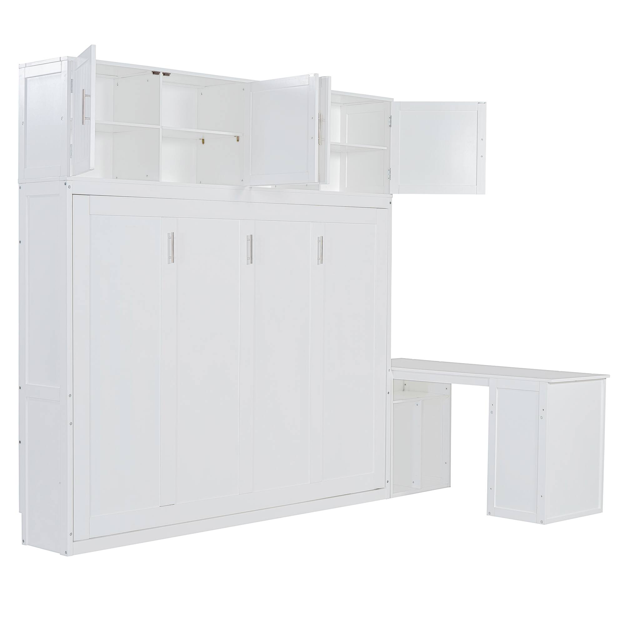 Alt View 7. Tiramisubest - Queen Size Wall Murphy Bed with Desk, Storage, White Wood, Space-Saving - White.