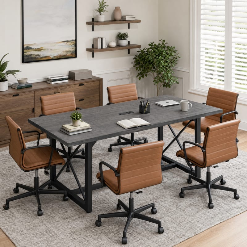 WELLFOR - 6FT Conference Table with Power Outlets, Rectangular Wooden Training Table for 6-8 People - Gray price history on PriceWatchPro