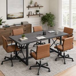 WELLFOR - 6FT Conference Table with Power Outlets, Rectangular Wooden Training Table for 6-8 People - Gray