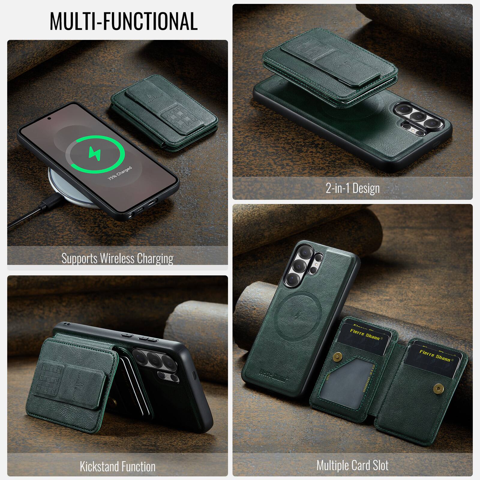 MULTI-FUNCTIONAL

- 2-in-1 Design
- Supports Wireless Charging
- Kickstand Function
- Multiple Card Slot