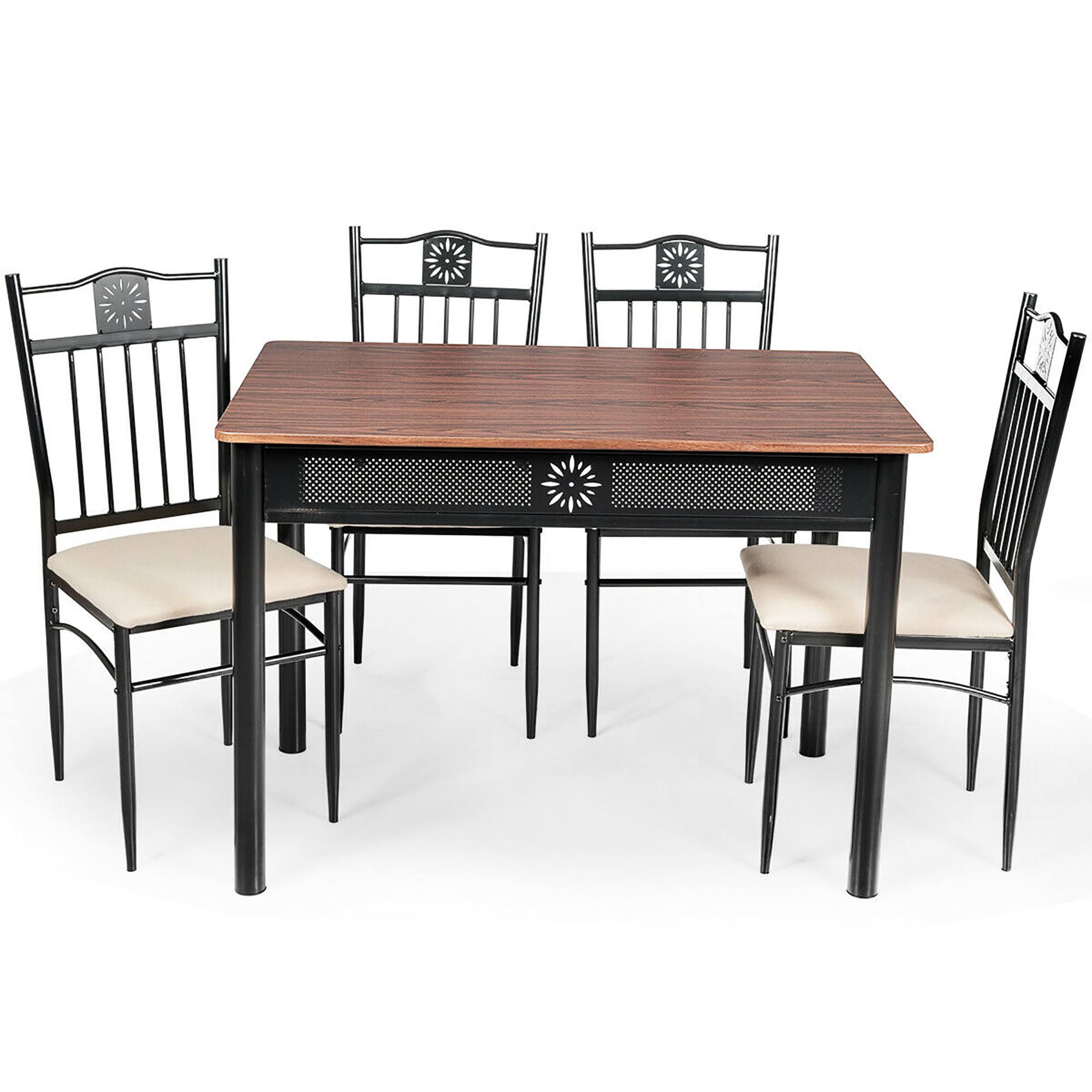 Alt View 17. Costway - 5 Piece Dining Set Wood Metal Table and 4 Chairs Kitchen Breakfast Furniture - Brown.