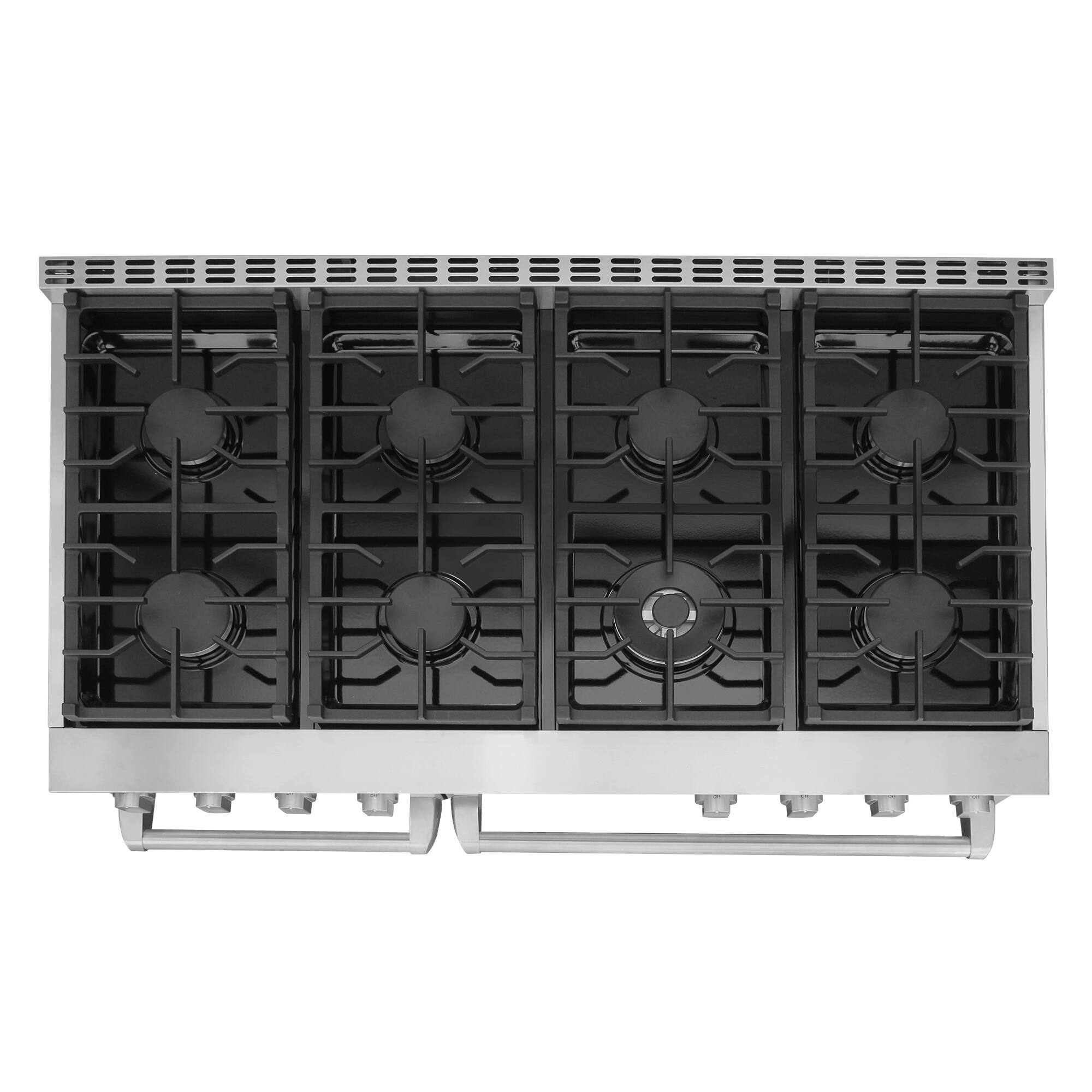Alt View 8. COSMO - COS-GRC488KB 48 in. Lumin Collection 7.4 cu. ft. Double Oven Gas Range with 8 Burners, Convection, Cast Iron Grates - Stainless Steel.
