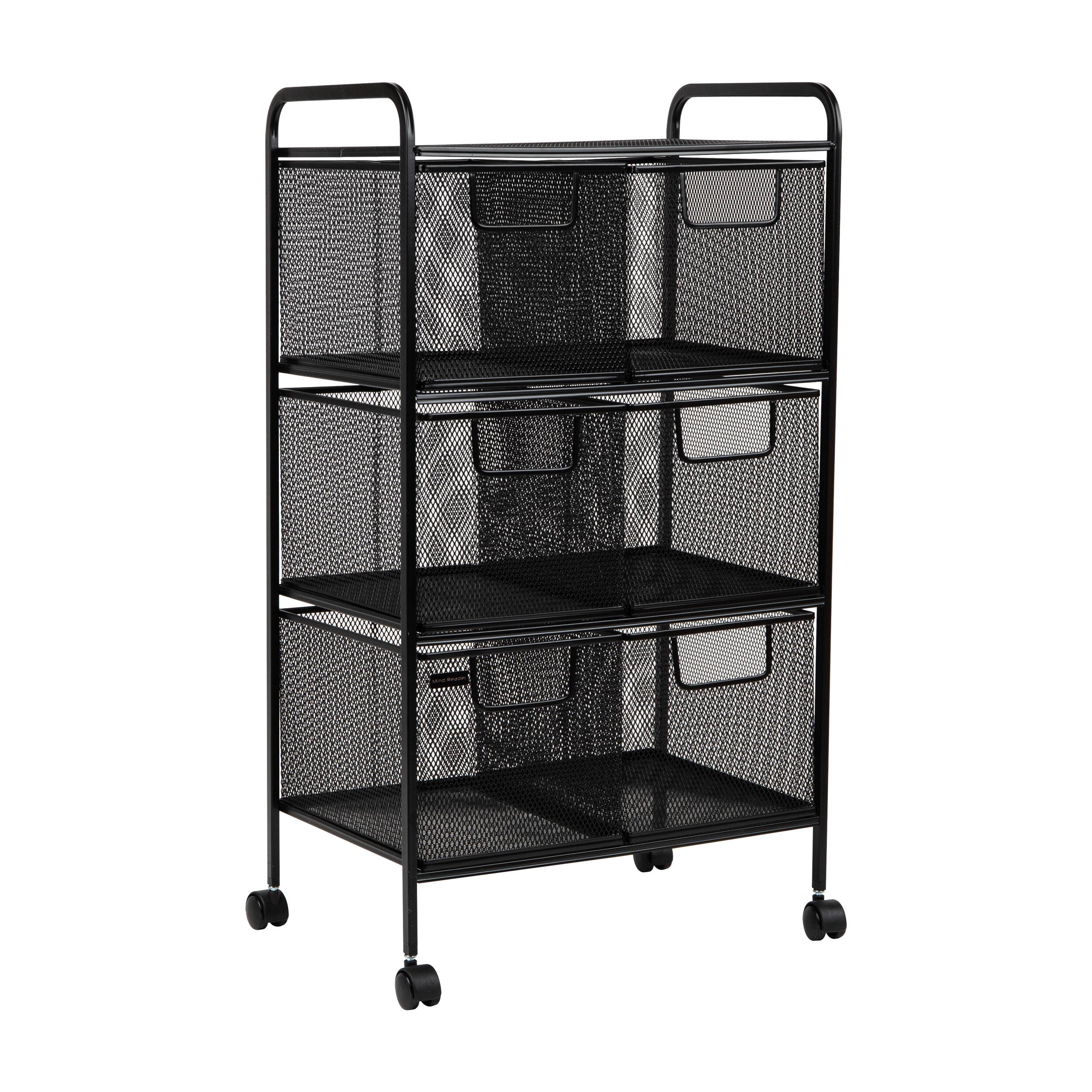 Alt View 15. Mind Reader - Cart with Drawers, Laundry Organizer, Utility Cart, Bathroom, Kitchen, Metal Mesh, 16"L x 11"W x 29"H - Black.