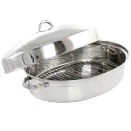 Gibson - Home Hutchinson 18 Inch Oval Stainless Steel Roaster with Rack - Silver