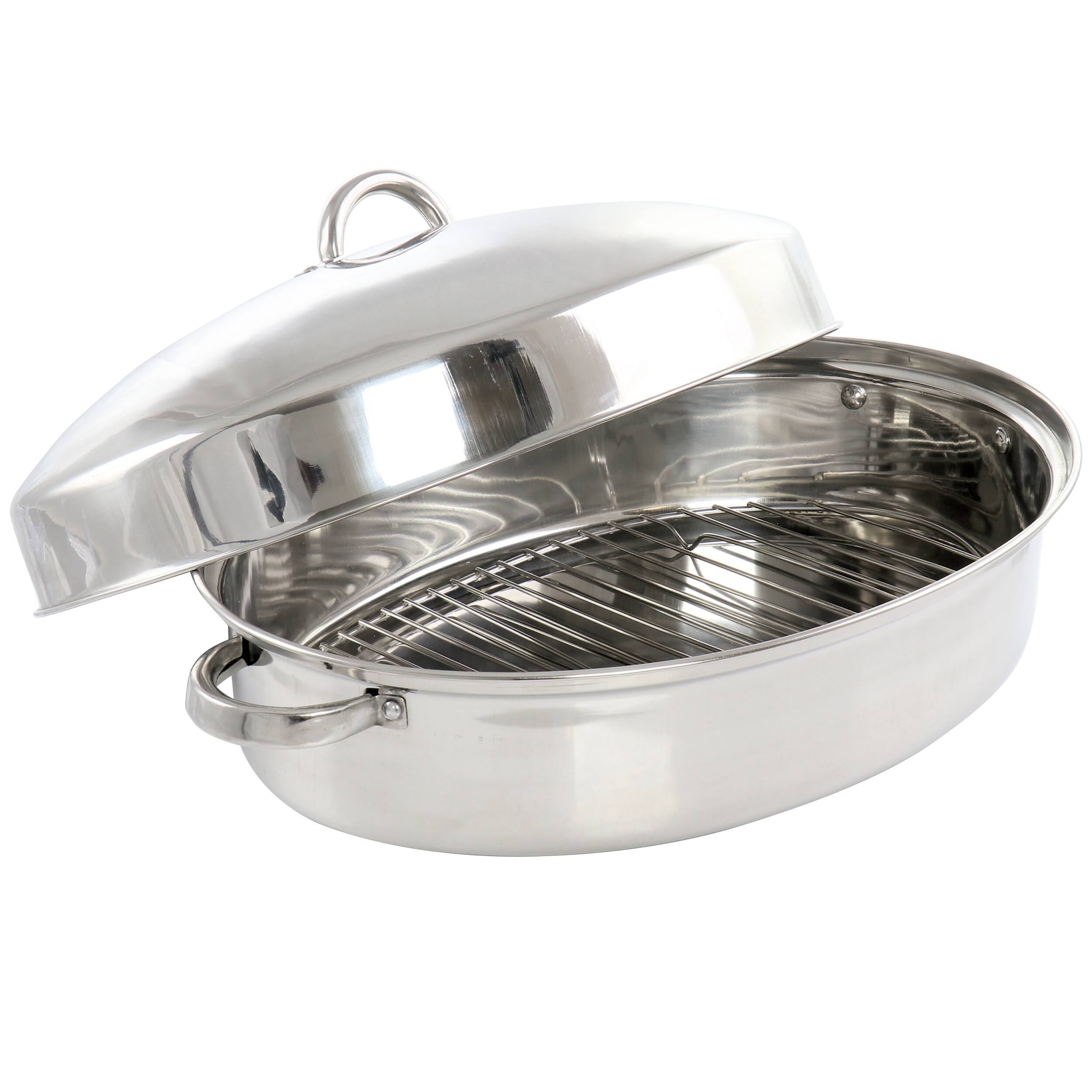 Front. Gibson - Gibson Home Hutchinson 18 Inch Oval Stainless Steel Roaster with Rack - Silver.