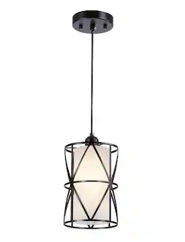 FINEAK - Matte Modern Cylindrical Pendant Lights: Frosted Glass Kitchen Island & Foyer Hanging Fixtures - Black