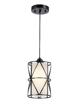 Front. FINEAK - Matte Black Modern Cylindrical Pendant Lights: Frosted Glass Kitchen Island & Foyer Hanging Fixtures - Black.