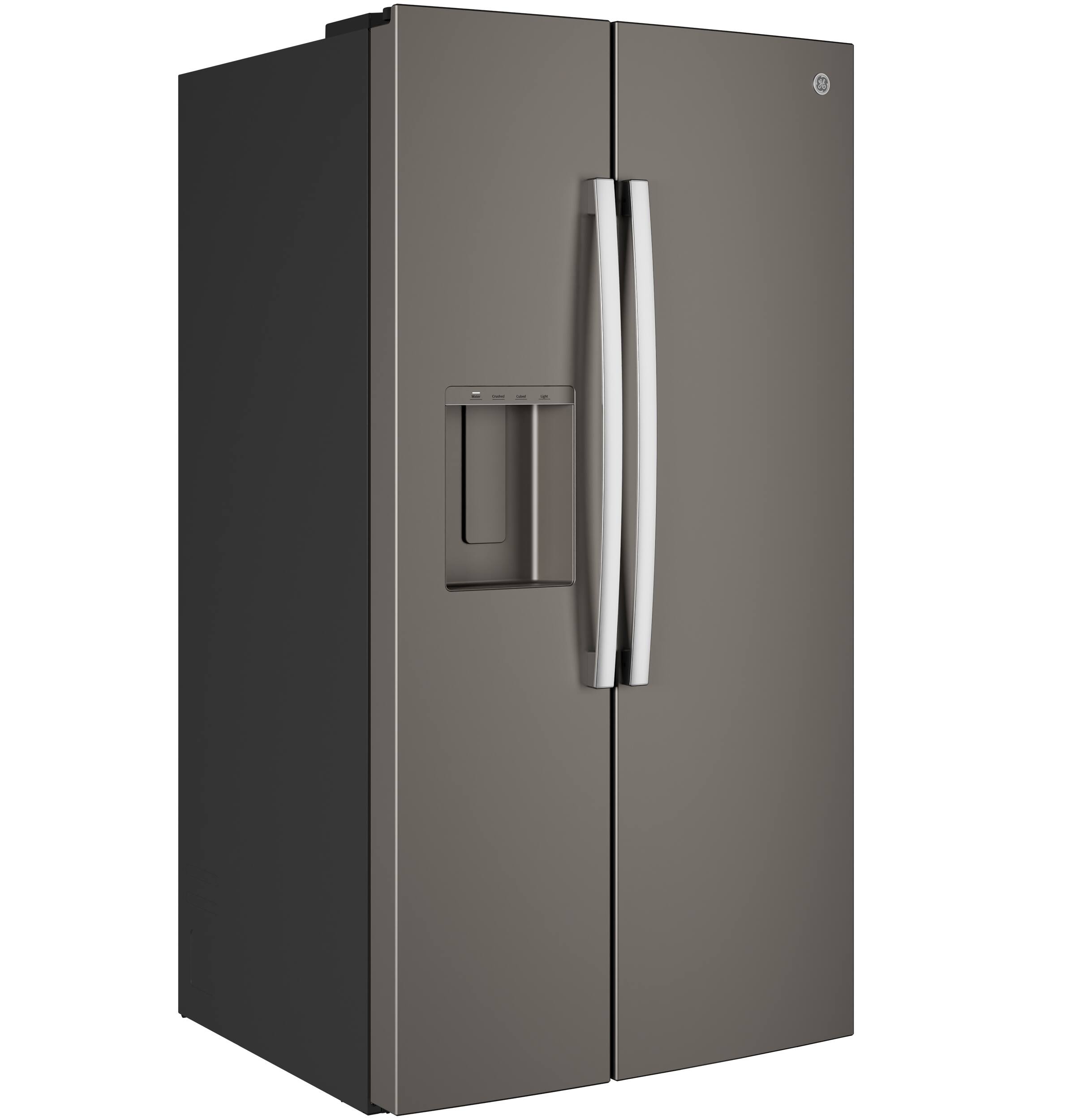 Alt View 27. GE - 36 in. Wide 27.9 Cu. Ft. Side-By-Side Refrigerator with Extra Tall Dispenser and In-Door Icemaker - Slate.