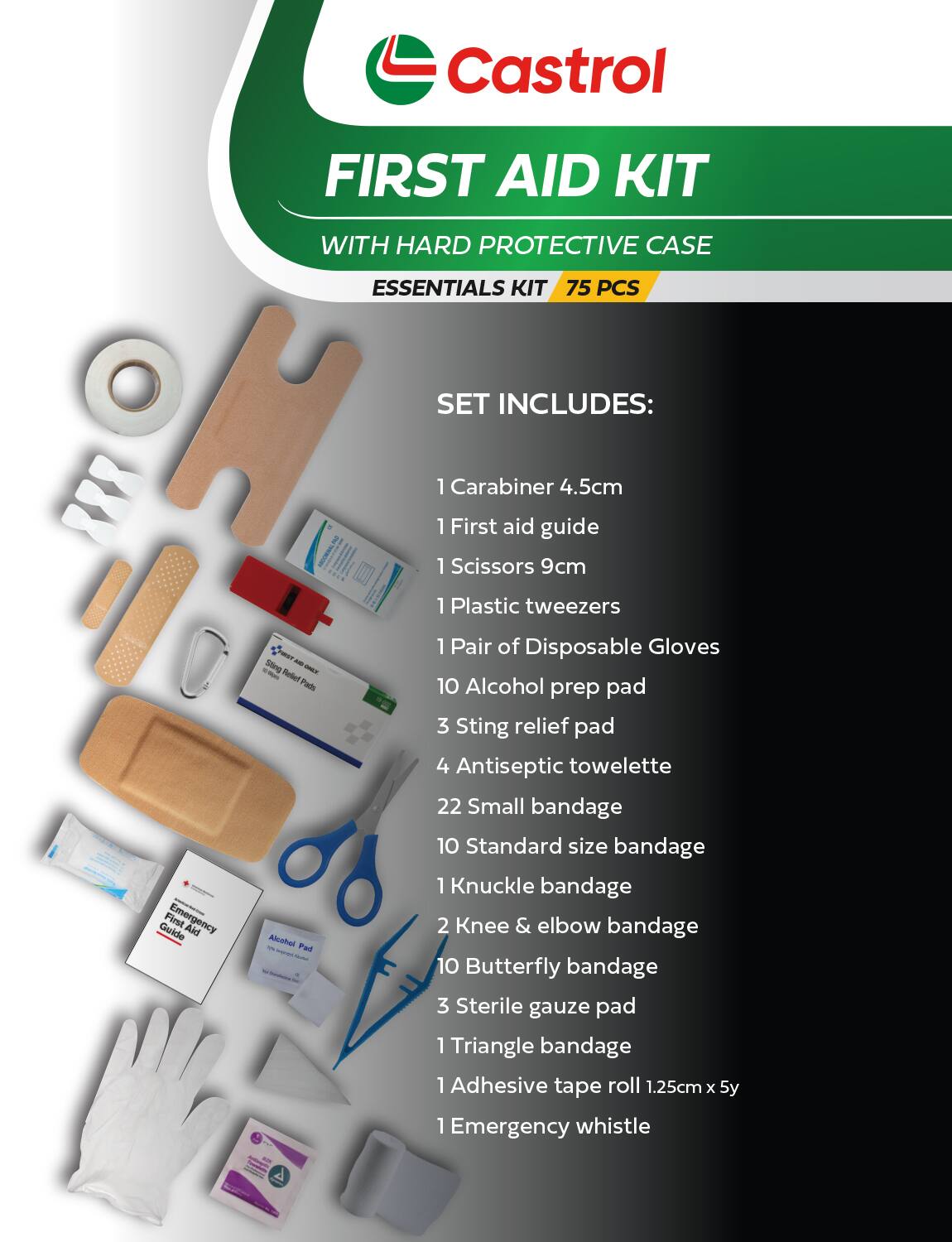 Castrol 30 Piece Essentials First Aid Kit – Hard Protective Case with ...