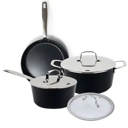 Front. Alva - Alva Maestro 6-Piece Nonstick Cookware Set - Black.