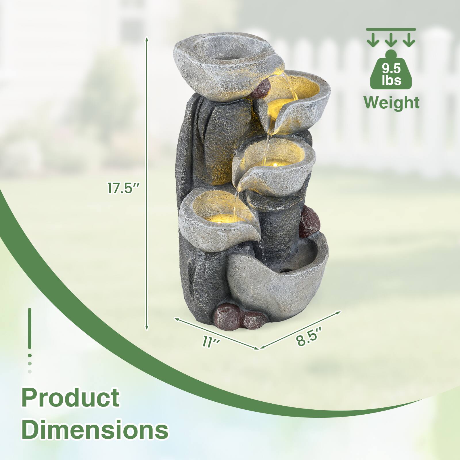 9.5 lbs Weight  
17.5" Product Dimensions  
11"  
8.5"