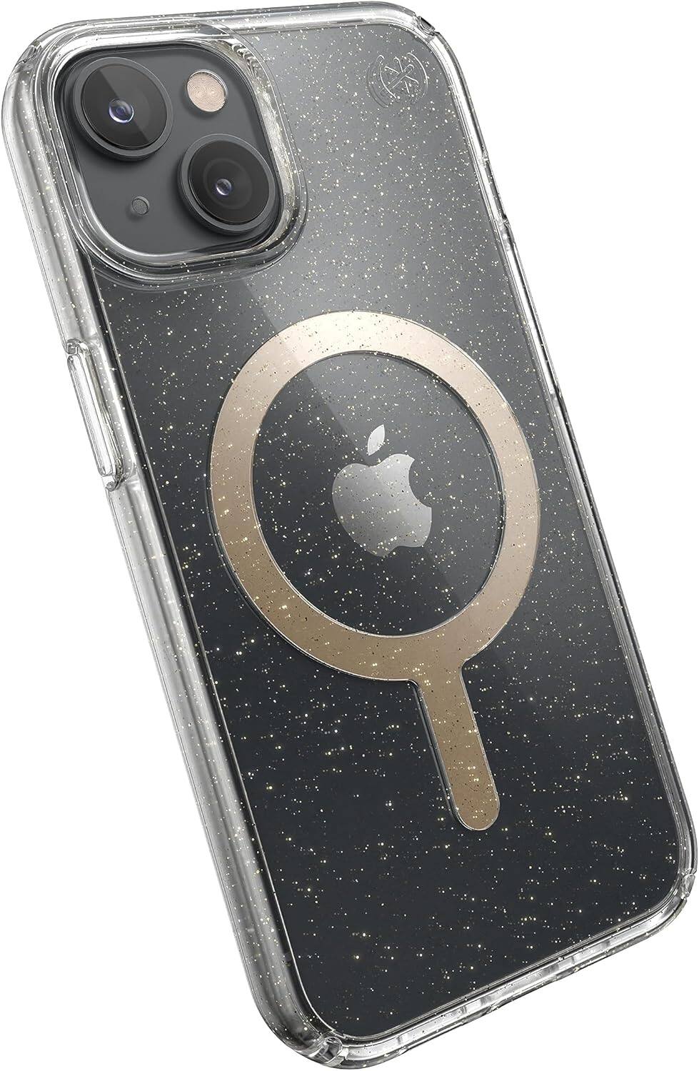Front. Speck - Speck Presidio Perfect-Clear with Gold MagSafe With Glitter Case for iPhone 14/13 - Clear/Gold Glitter.