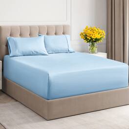 CGK Linens - 100% Cotton 400 TC 4 Piece Sheet Set - Extra Deep Pocket for 18"-24" Mattresses - King - Light Blue