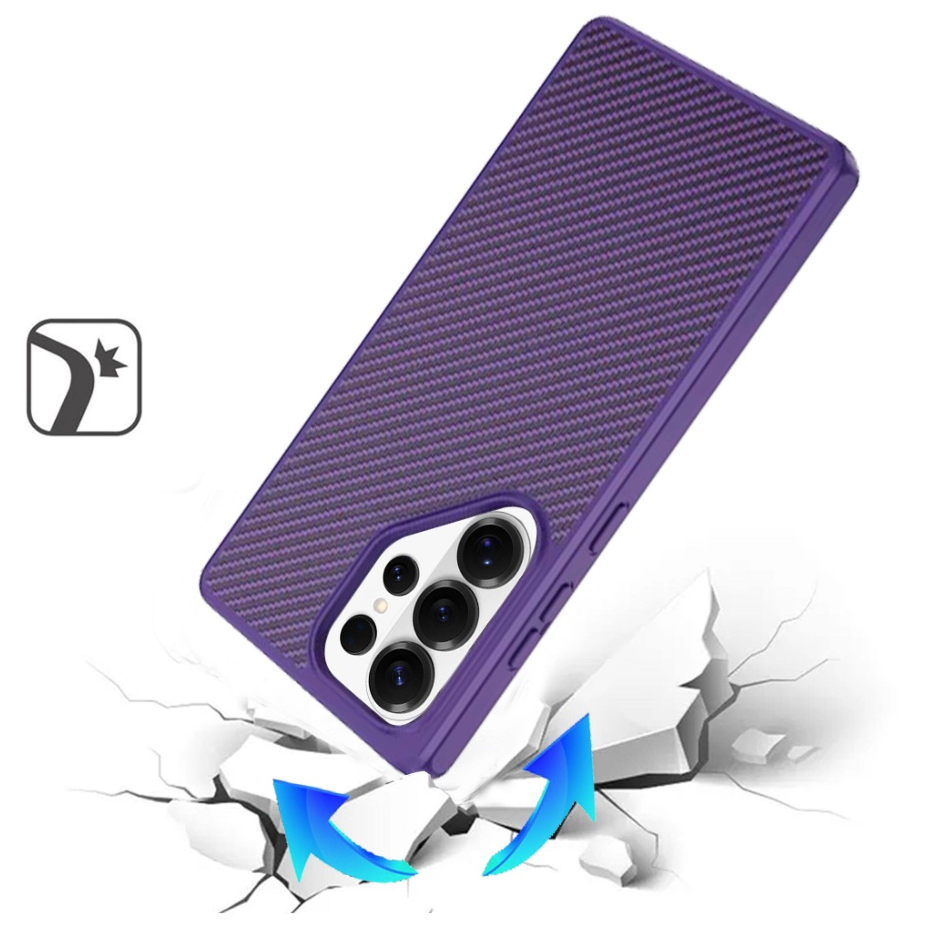 Angle. Kitcheniva - Carbon Print Hidden Magnetic Circle Case Plus Tempered Glass For Samsung S26 Ultra Dark Purple - Dark Purple.
