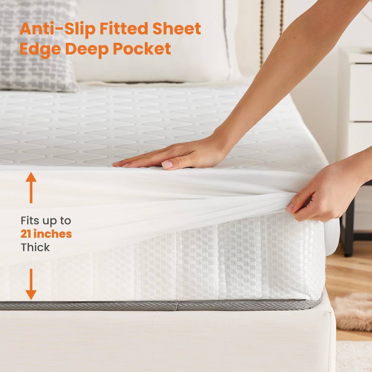 Anti-Slip Fitted Sheet Edge Deep Pocket

Fits up to 21 inches Thick