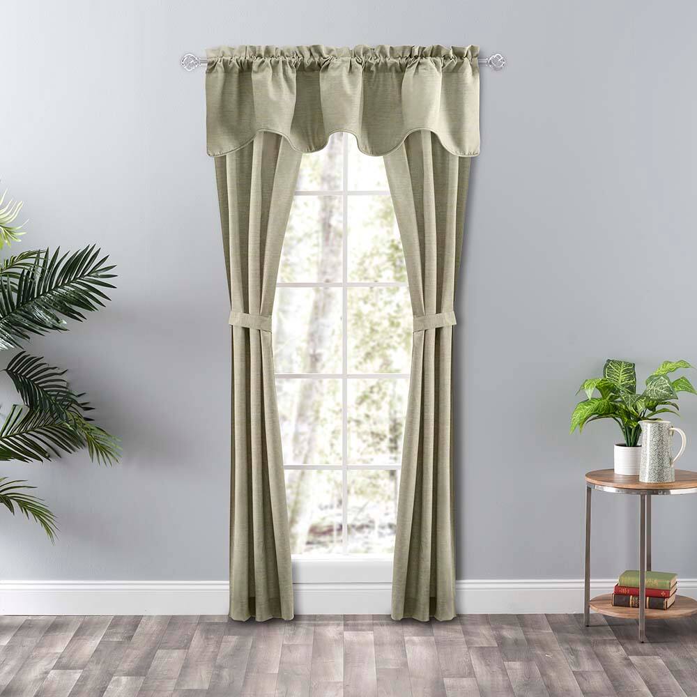 Left. Ellis Curtain - Ellis Curtain Lisa Solid Poly Cotton Duck Fabric Tailored Panel Pair with Ties 56" x 63" Mist - Mist.