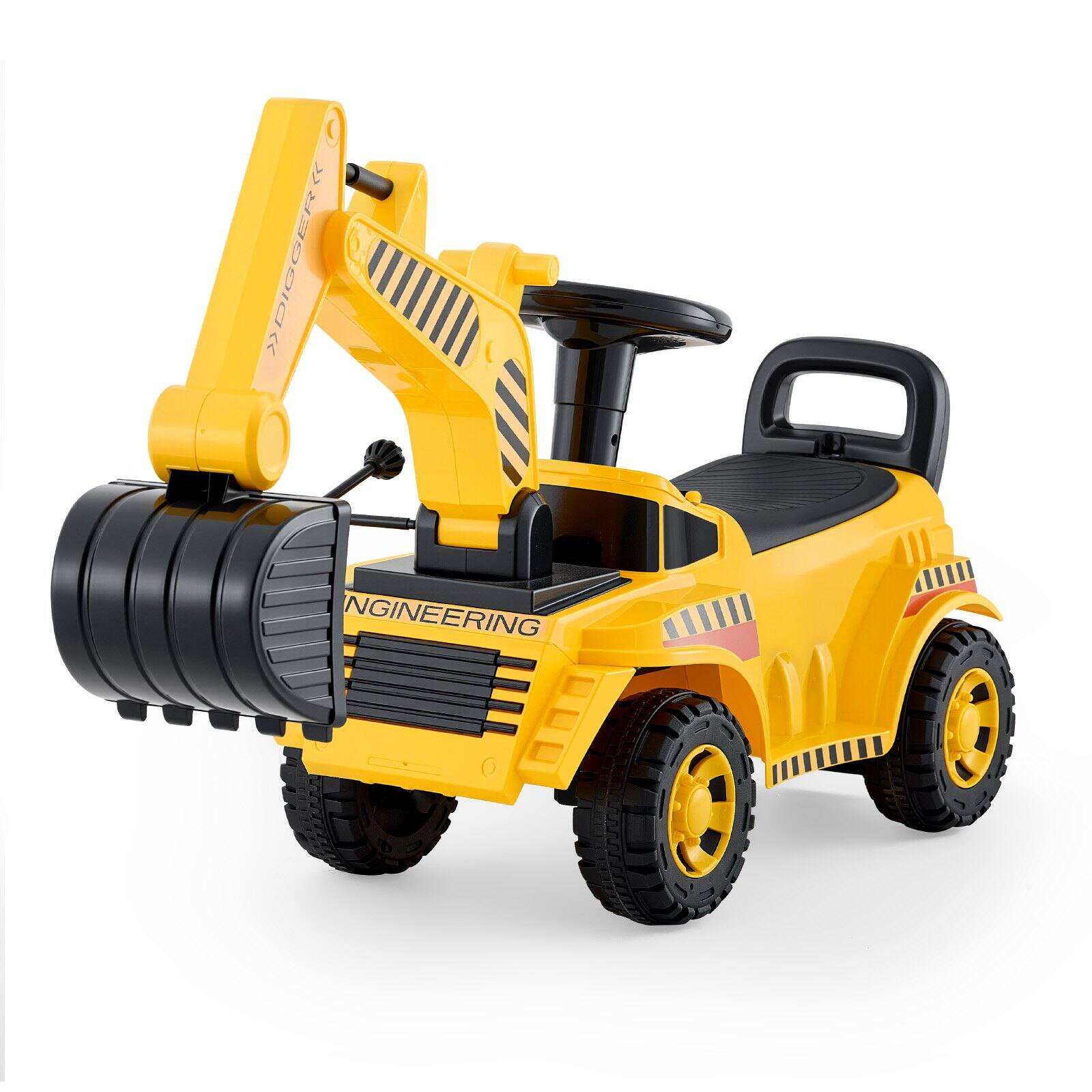 Glintex - Battery Ride-On Excavator Toy, Toddler Digger Car with Helmet & Music, Foot-to-Floor Walker for Kids Ages 1-3
