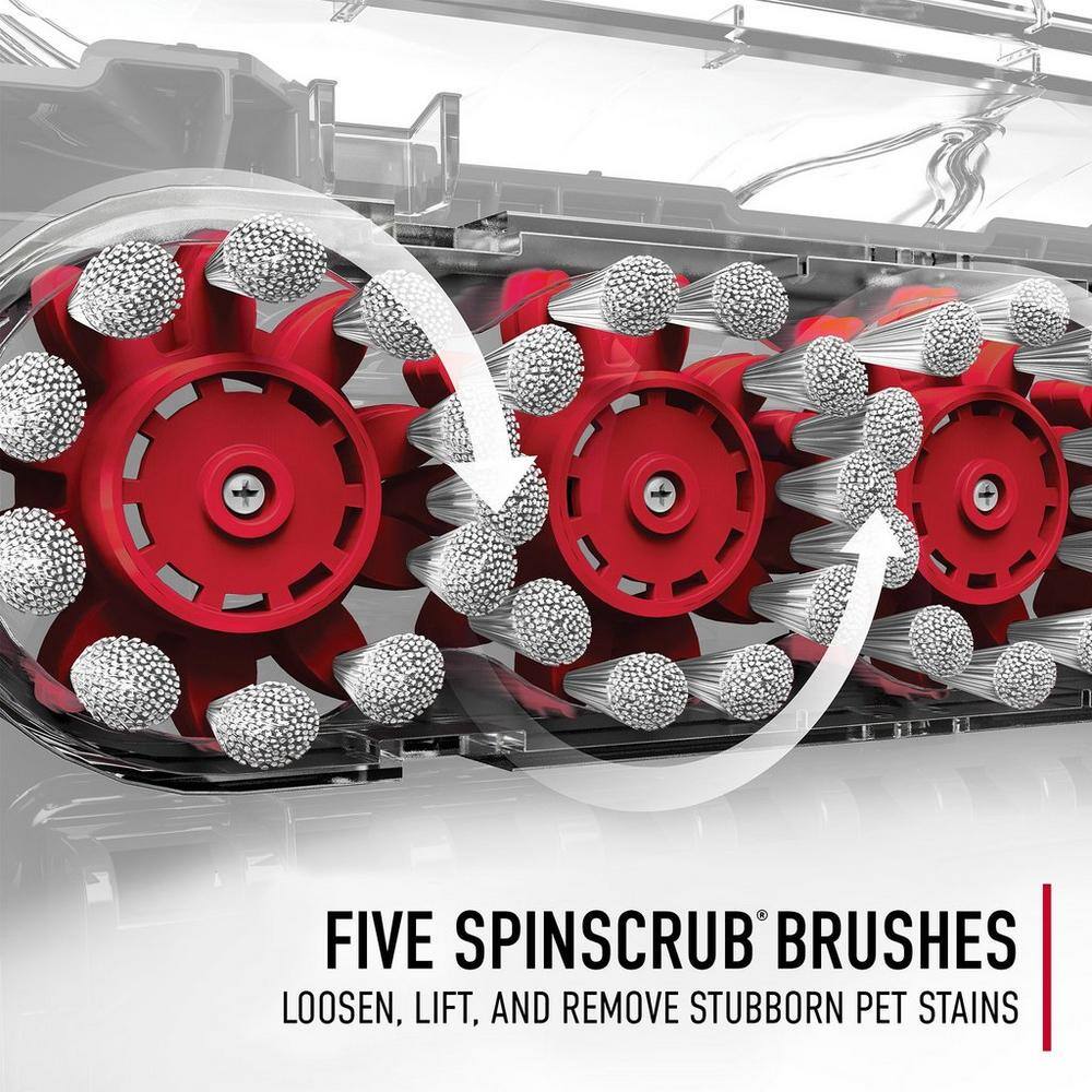 FIVE SPINSCRUB BRUSHES  
LOOSEN, LIFT, AND REMOVE STUBBORN PET STAINS