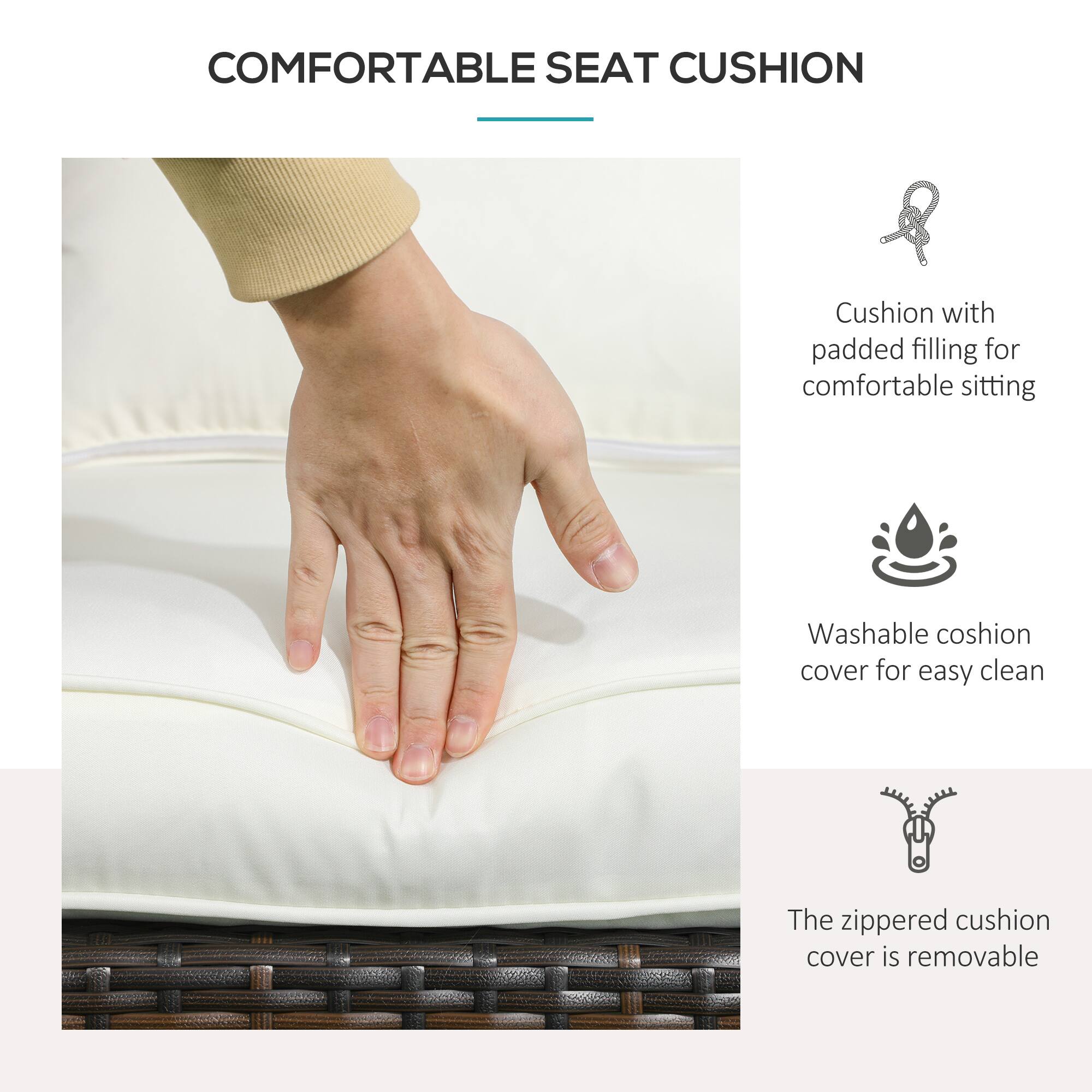 COMFORTABLE SEAT CUSHION

- Cushion with padded filling for comfortable sitting
- Washable cushion cover for easy clean
- The zippered cushion cover is removable