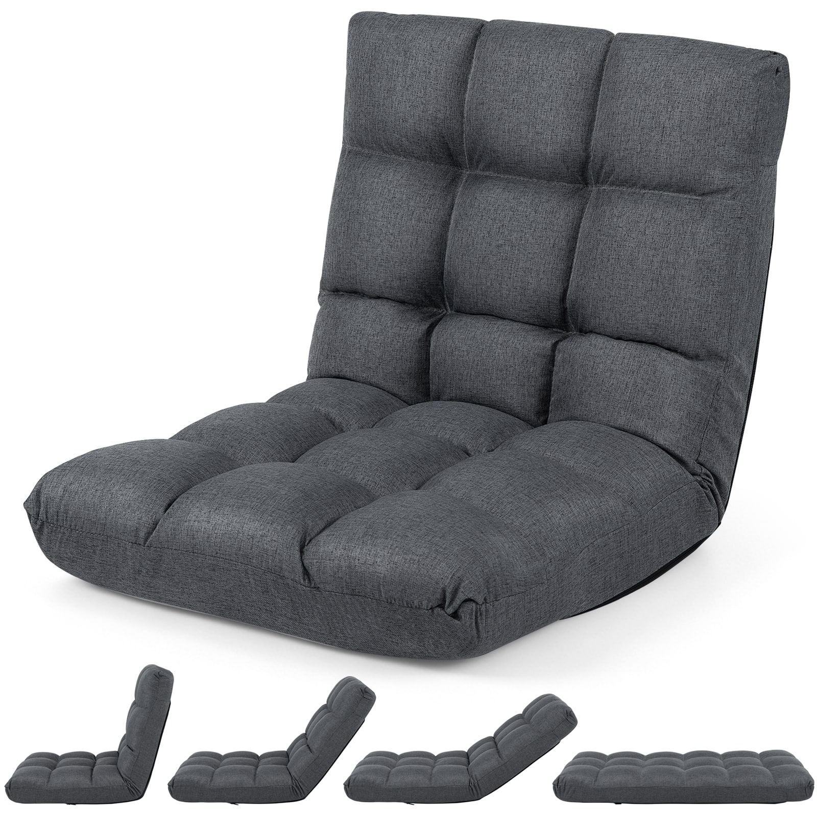 Costway - Adjustable 14-Position Floor Chair Folding Lazy Gaming Sofa Lounge Chair - Gray
